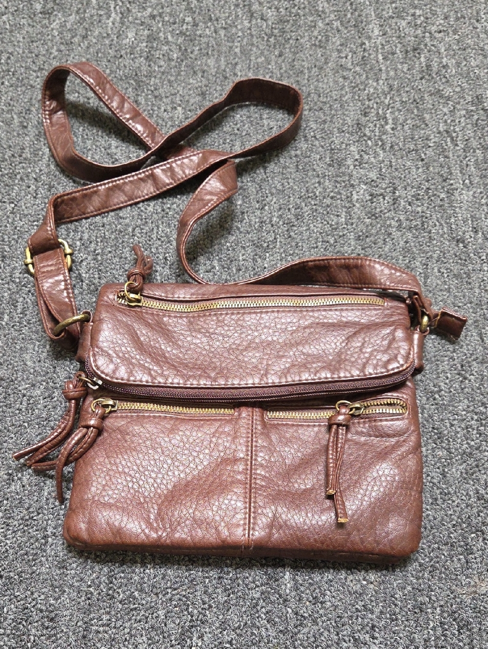 Sonoma Brown Pebbled Leather Crossbody with Multiple Zip Pockets